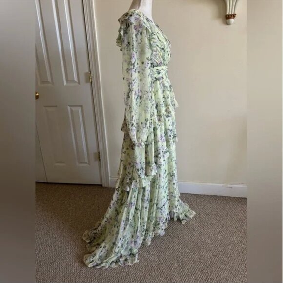 Mac Duggal Tiered A-line Maxi Chiffon Floral Gown maxi Dress size 6 - Picture 6 of 13